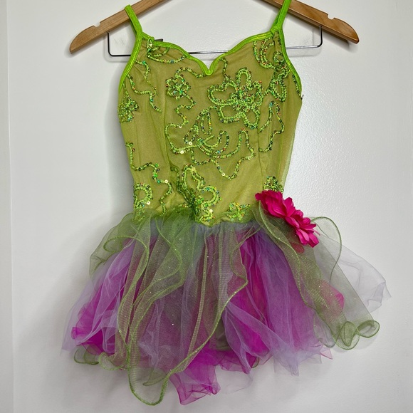 Curtain Call Costumes Dance Dress Up Play Fairy Child Size 12 Sequins Green - Picture 1 of 13